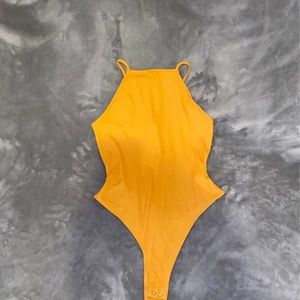 Mustard thong spaghetti strapped bodysuit